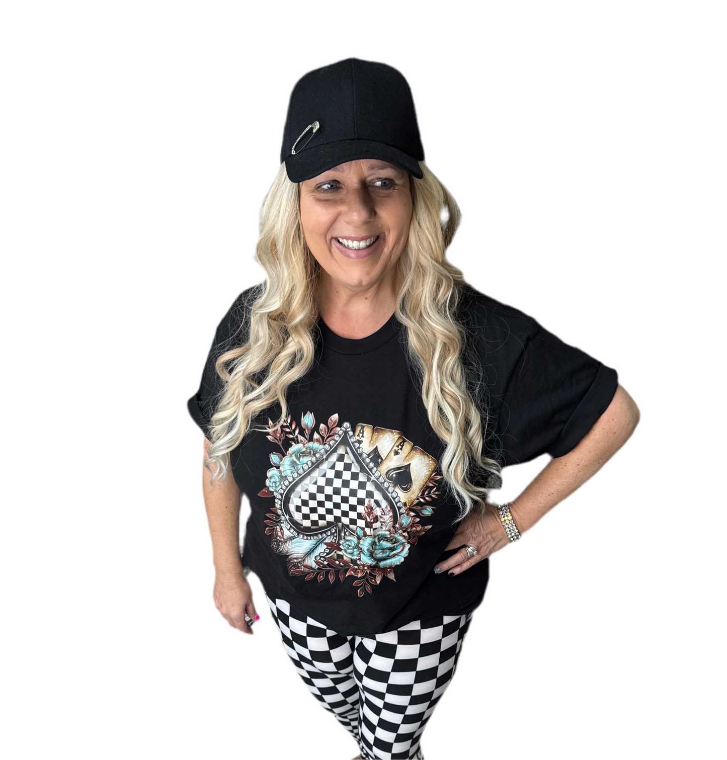 Black Checkered Spade Graphic T-Shirt