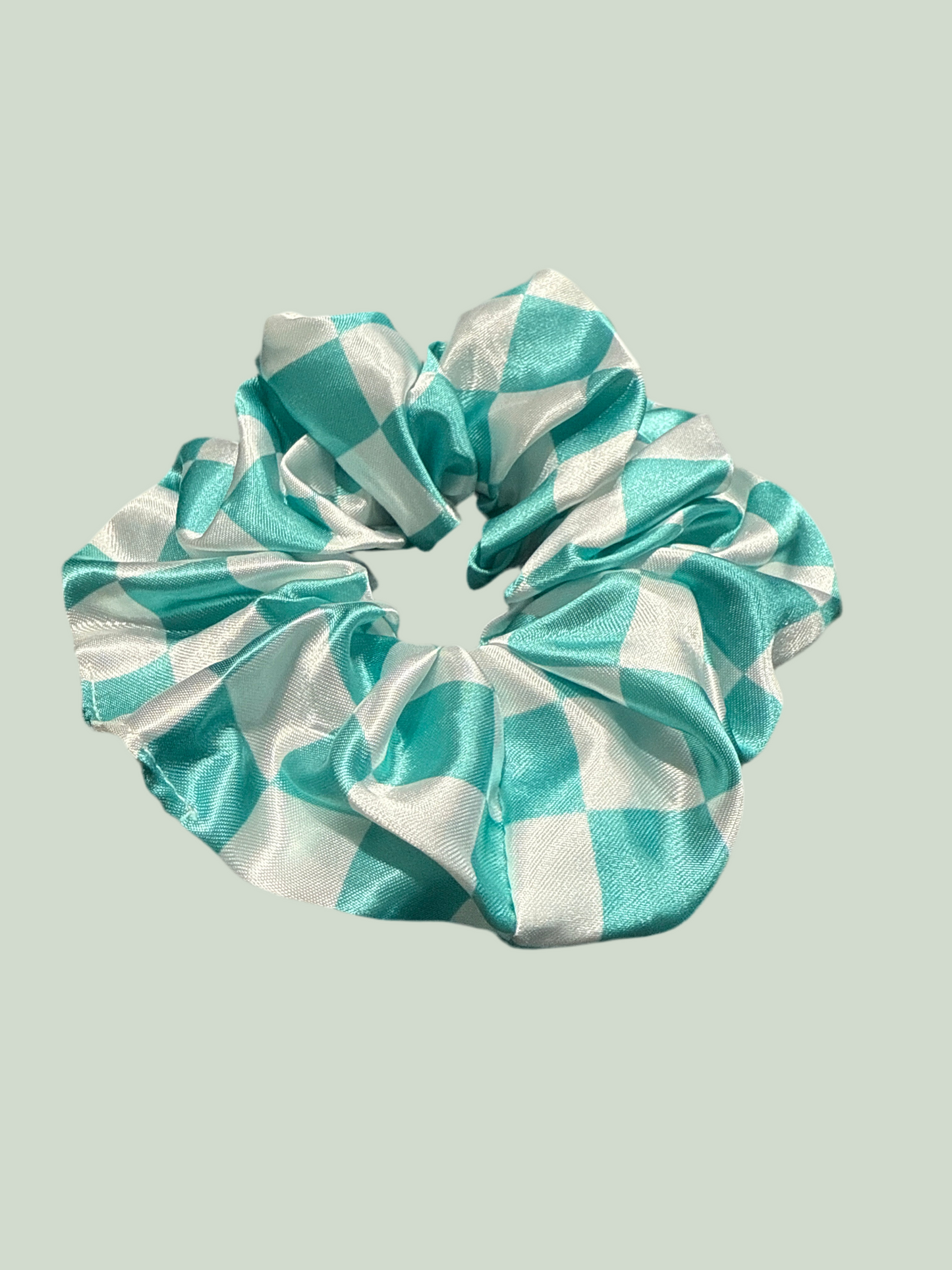 Turquoise Checkered Scrunchie