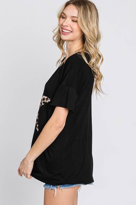 ANIMAL LEOPARD PRINTED STAR PATCH TOP
