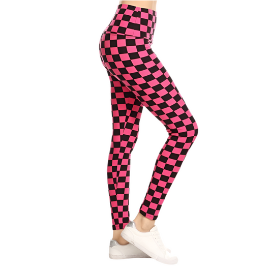 Plus Size Pink Checkered Print Leggings