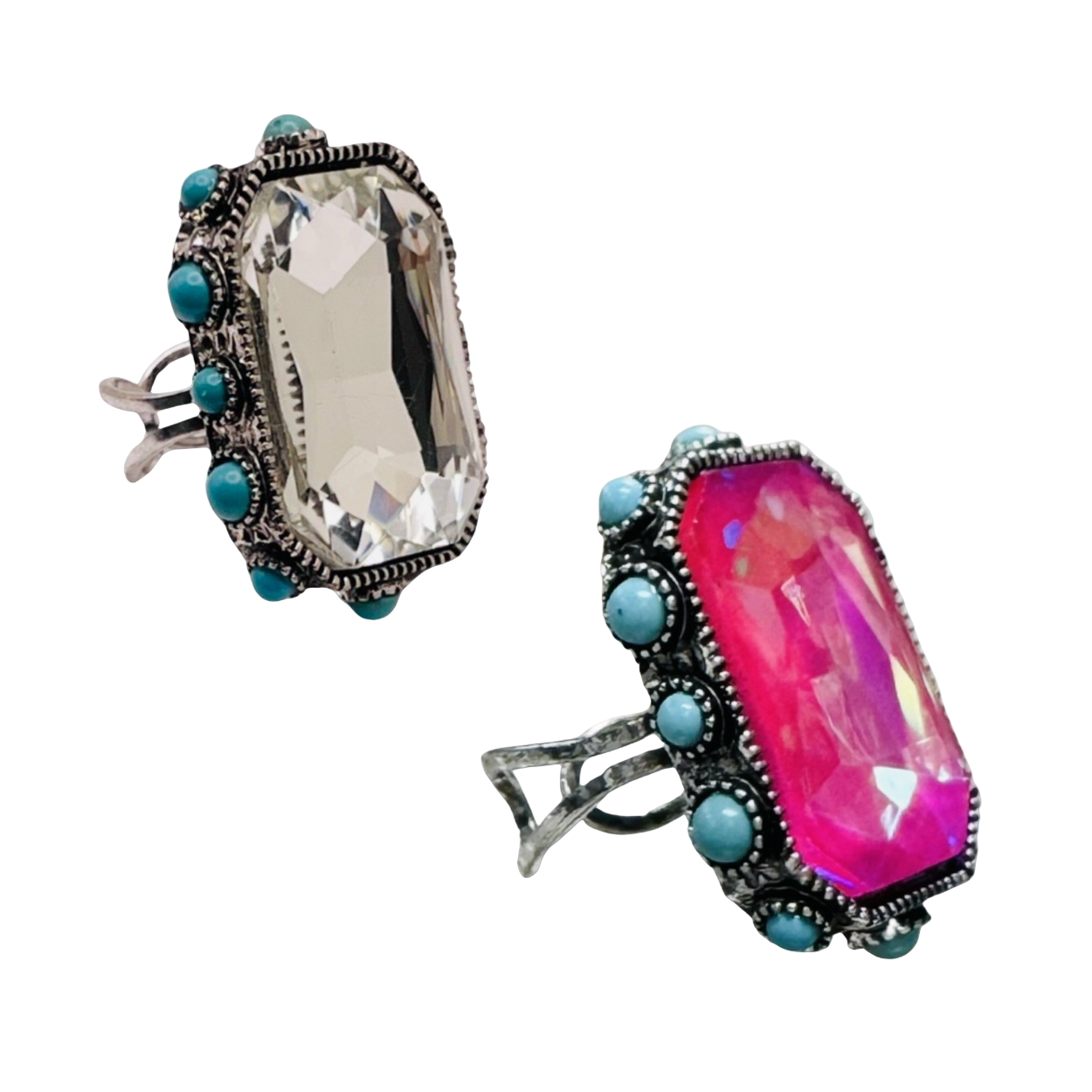 Rhinestone Octagon Turquoise Studded Ring