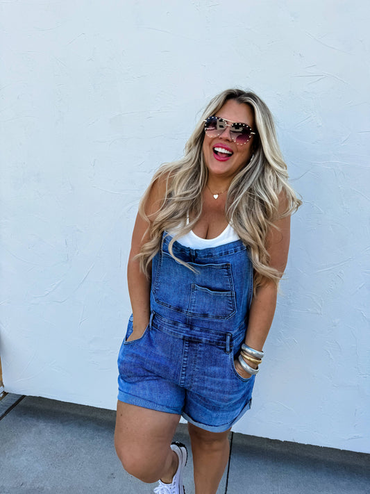 KACI SHORT DENIM OVERALLS