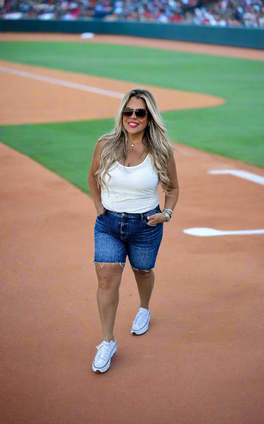 MONROE RAWHEM MID-THIGH SHORTS