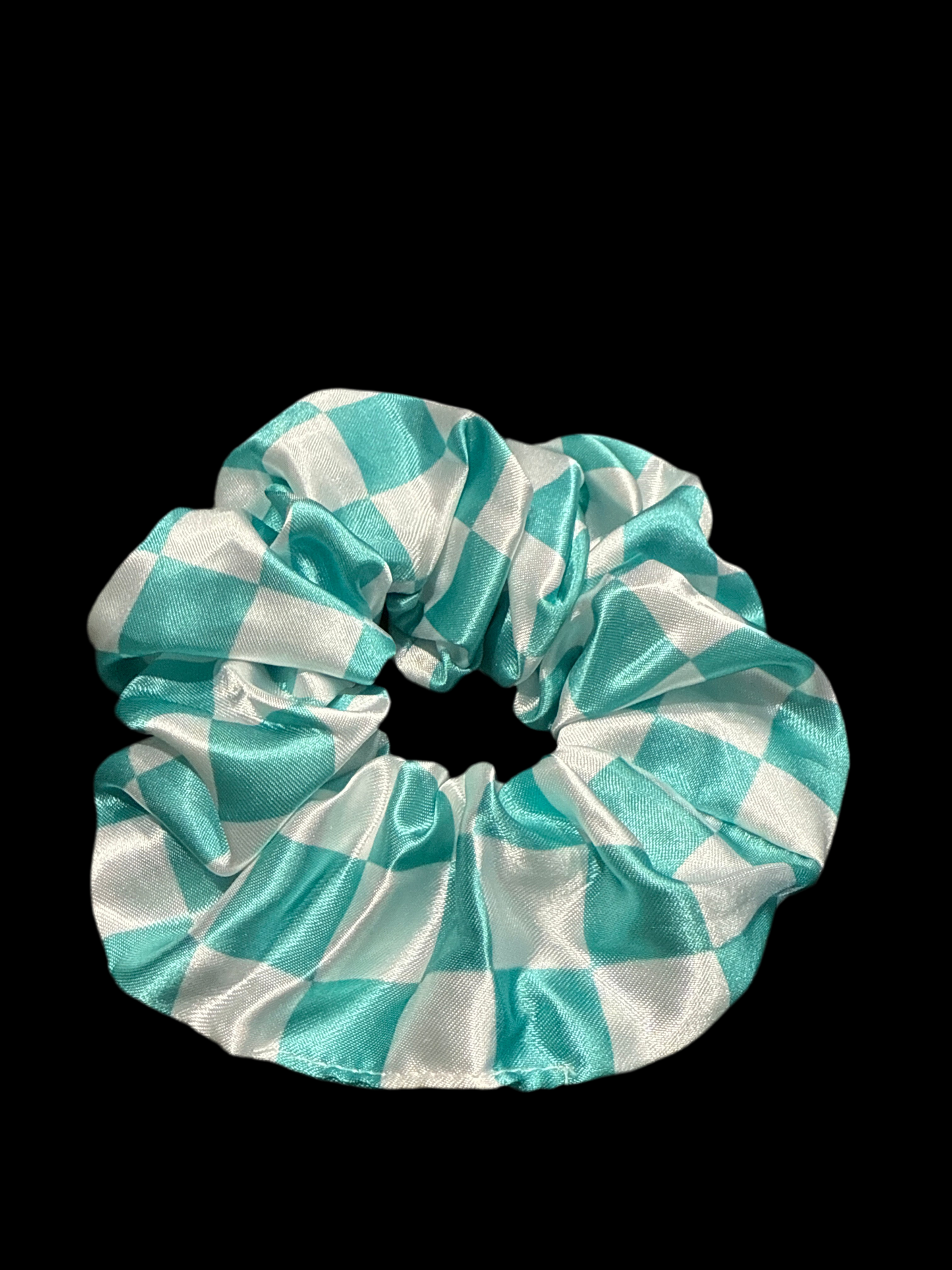 Turquoise Checkered Scrunchie