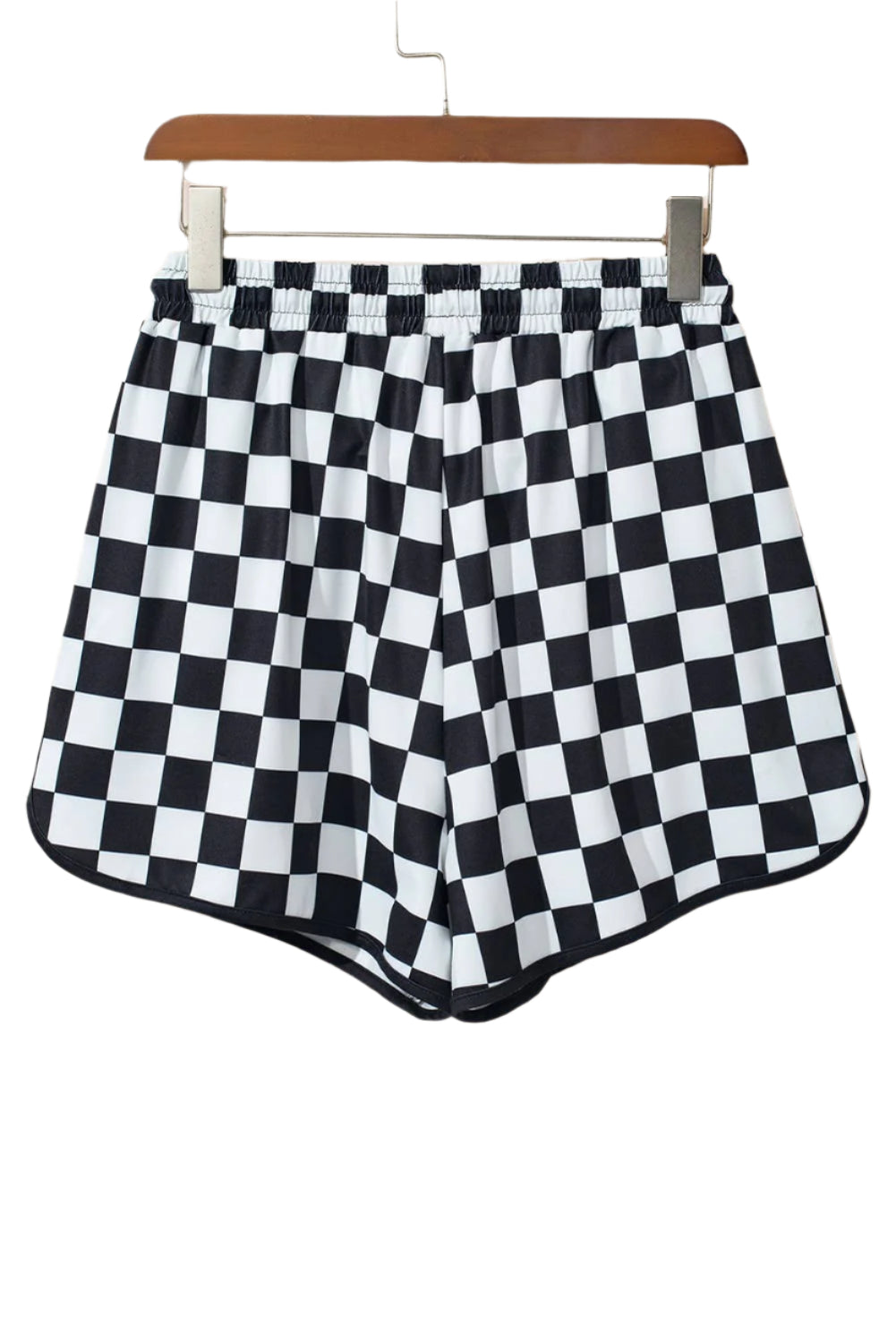 Black Checkered Drawstring Elastic Waist Casual Shorts