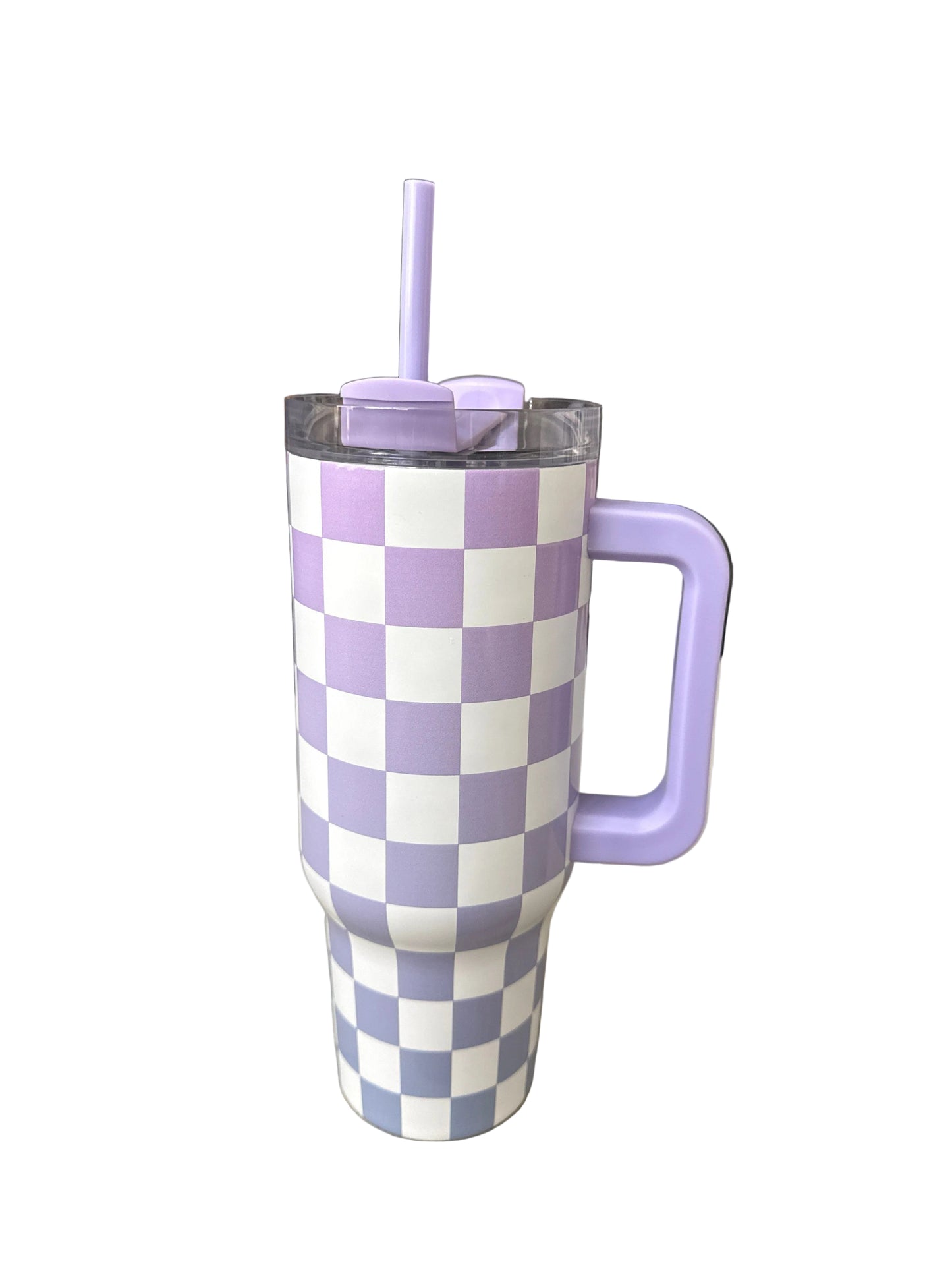 Purple Checkered Stainless Steel Tumbler