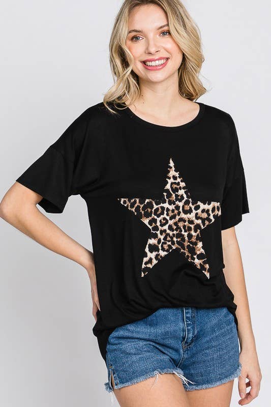 ANIMAL LEOPARD PRINTED STAR PATCH TOP