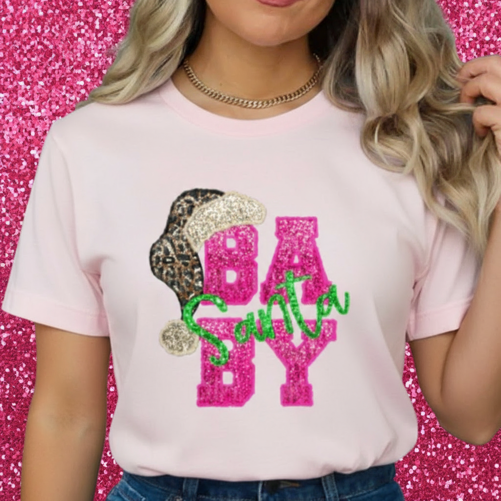 Pink Sequin Santa Baby Graphic Tshirt