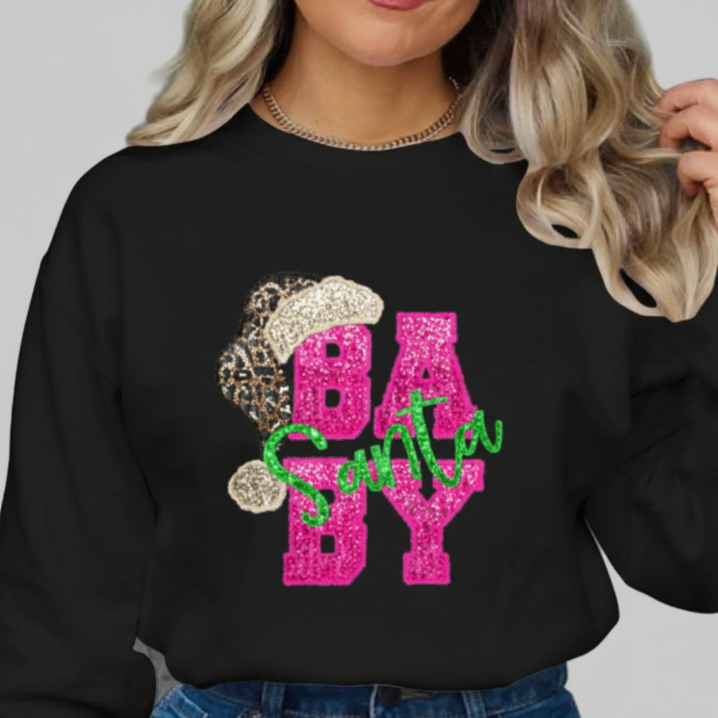 Leopard Pink Sequin Santa Baby Graphic Sweatshirt