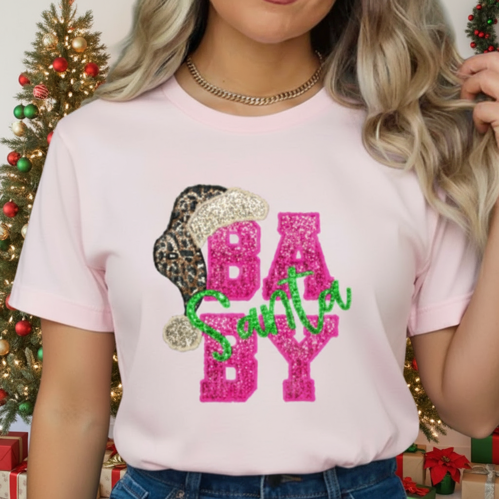 Pink Sequin Santa Baby Graphic Tshirt