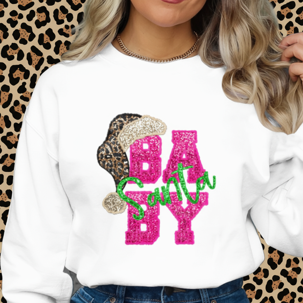 Leopard Pink Sequin Santa Baby Graphic Sweatshirt