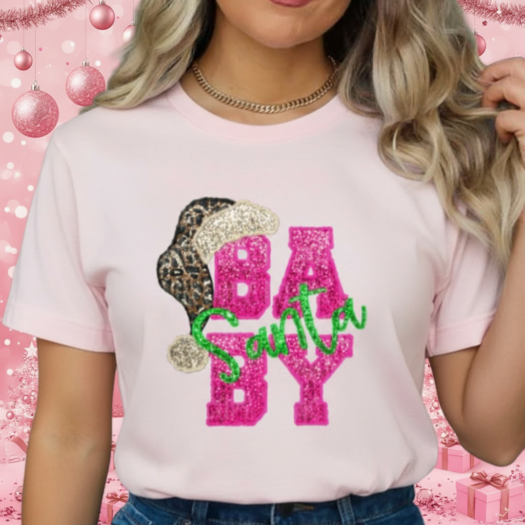 Pink Sequin Santa Baby Graphic Tshirt