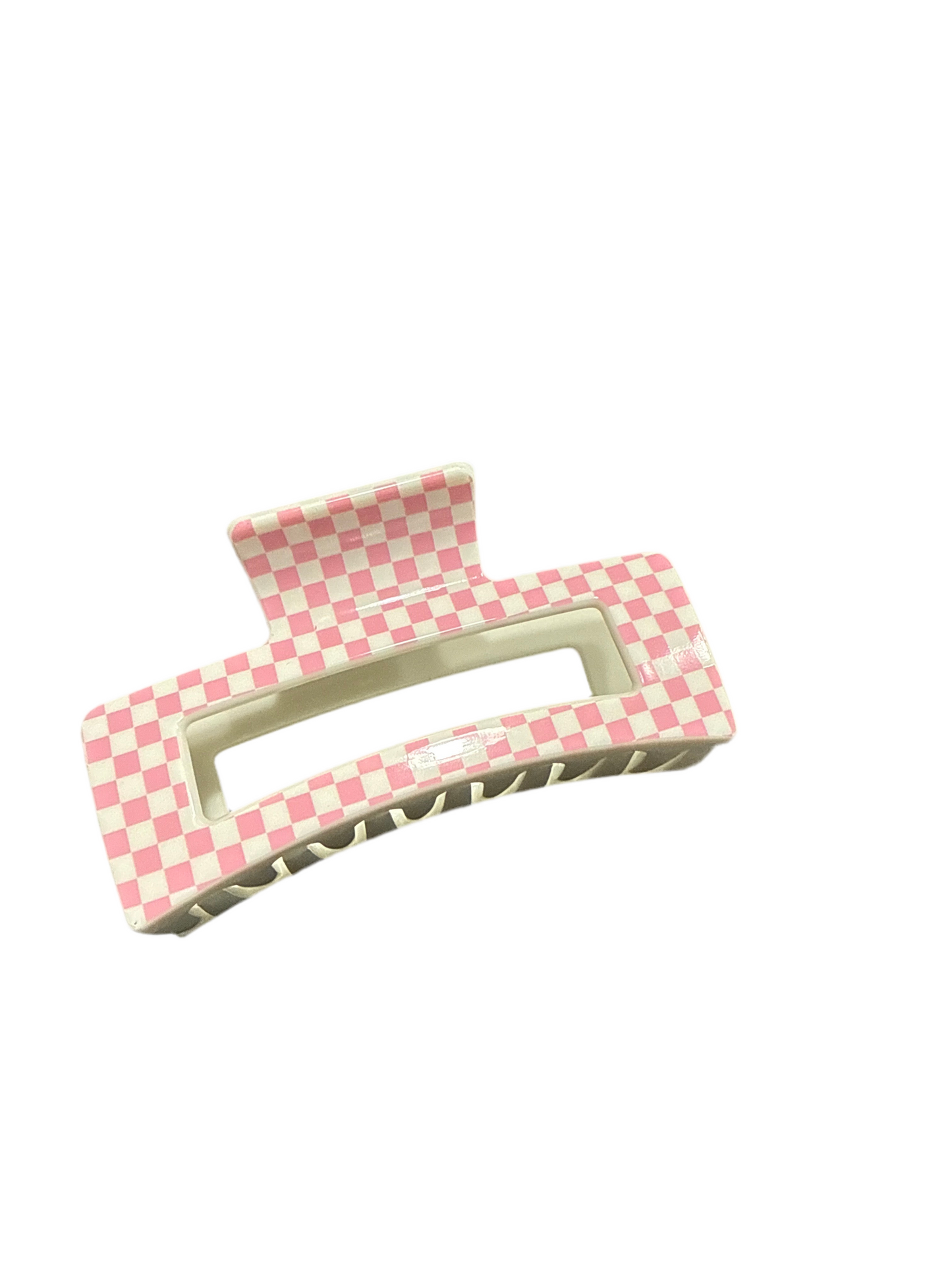 Pink Checkered Hair Claw Clips