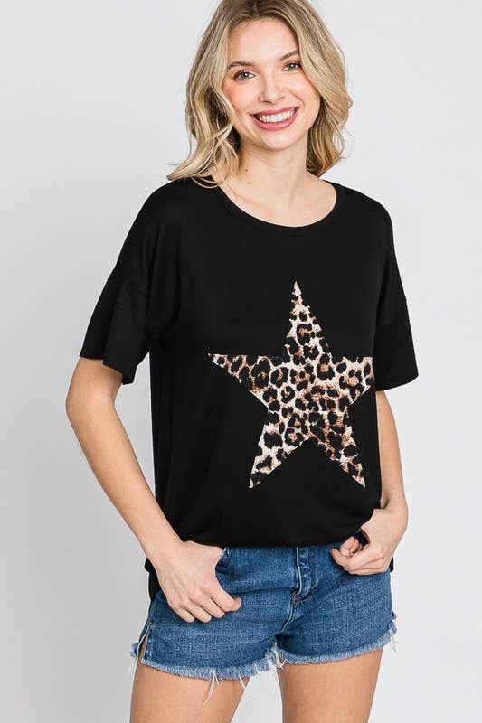 ANIMAL LEOPARD PRINTED STAR PATCH TOP