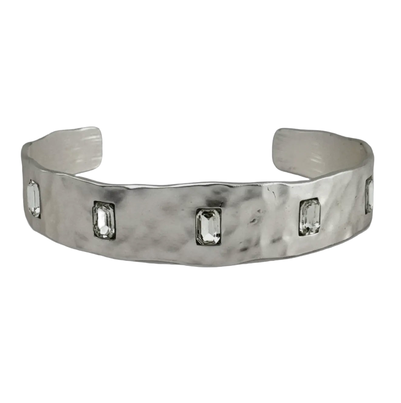 Rhinestone Silver Tone Stud Bangle Bracelet