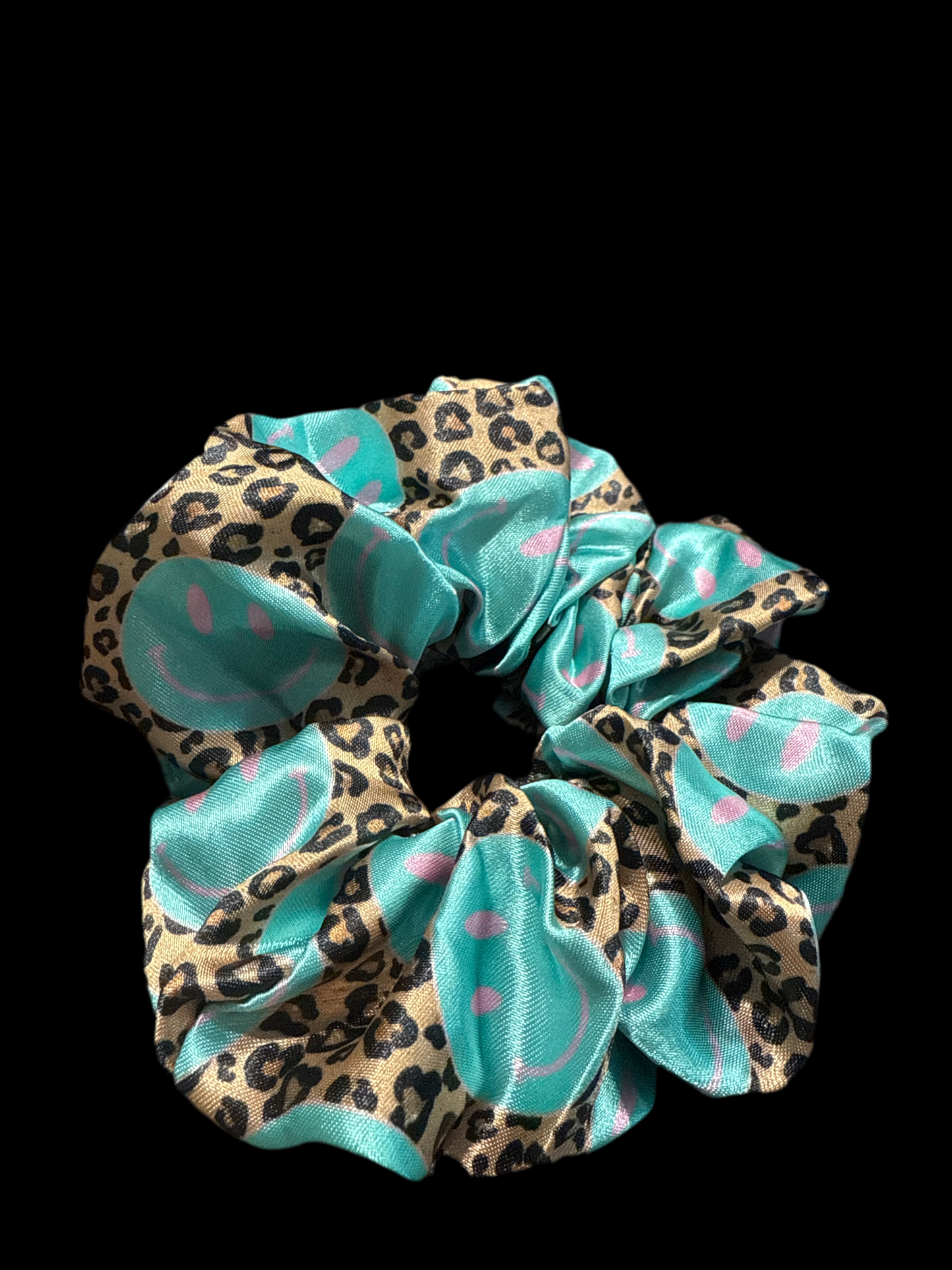 Smiley Face Cheetah Hair Scrunchie