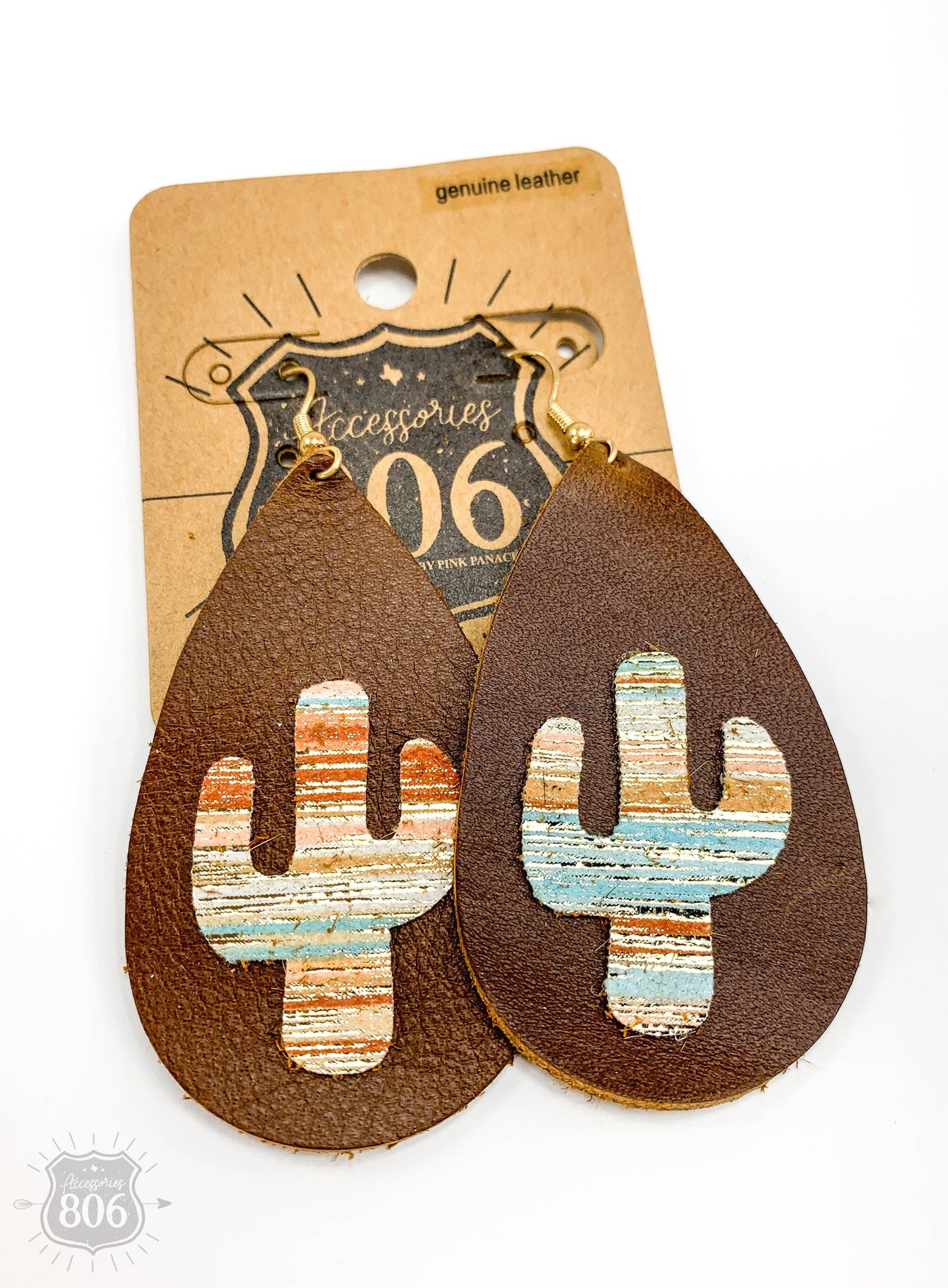 Cactus Brown Leather Teardrop Earring