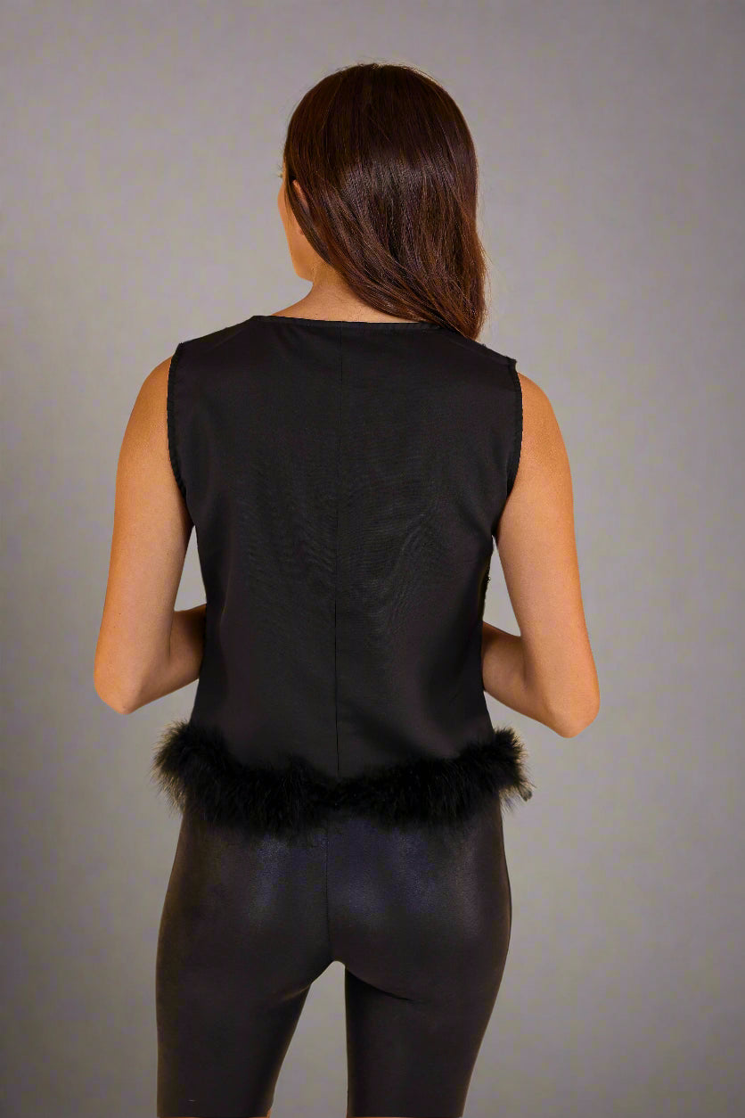 Feather or Not Black Sequin Crop with Feather Trim