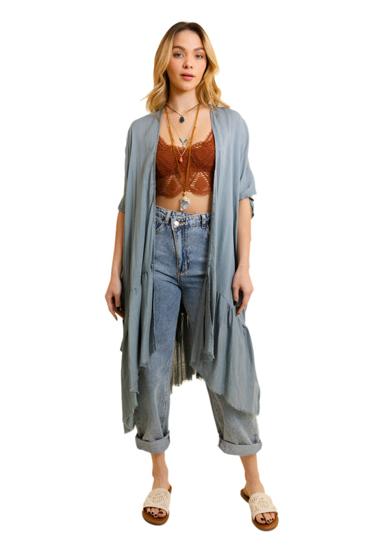 Bohemian Duster Solid Ruffle Edge