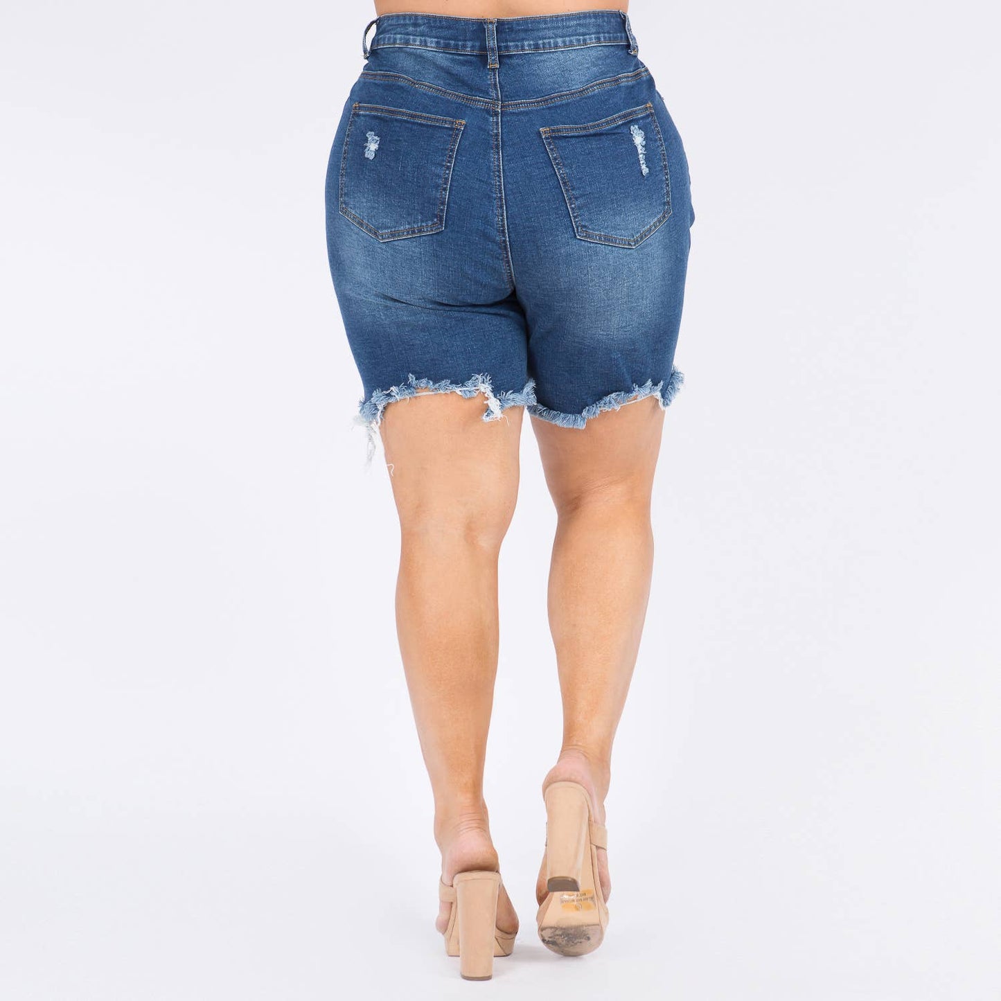 PLUS SIZE DISTRESSED DENIM SKINNY SHORTS LIGHT BLUE