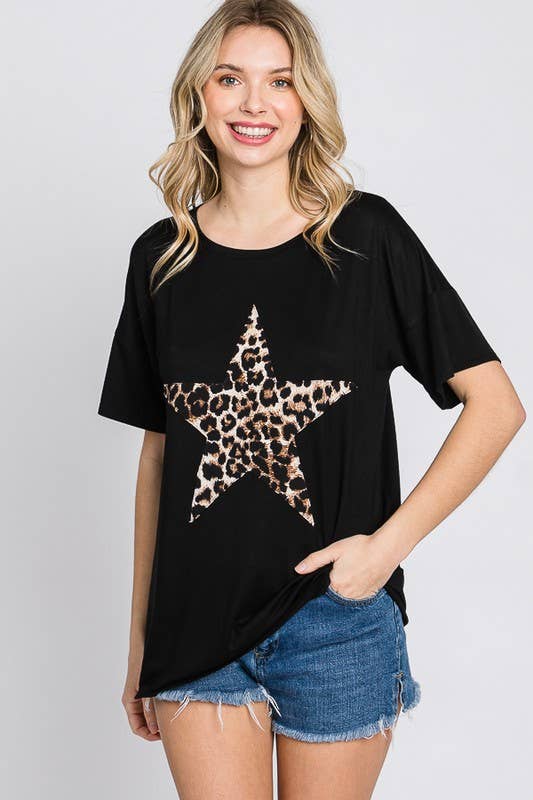 ANIMAL LEOPARD PRINTED STAR PATCH TOP