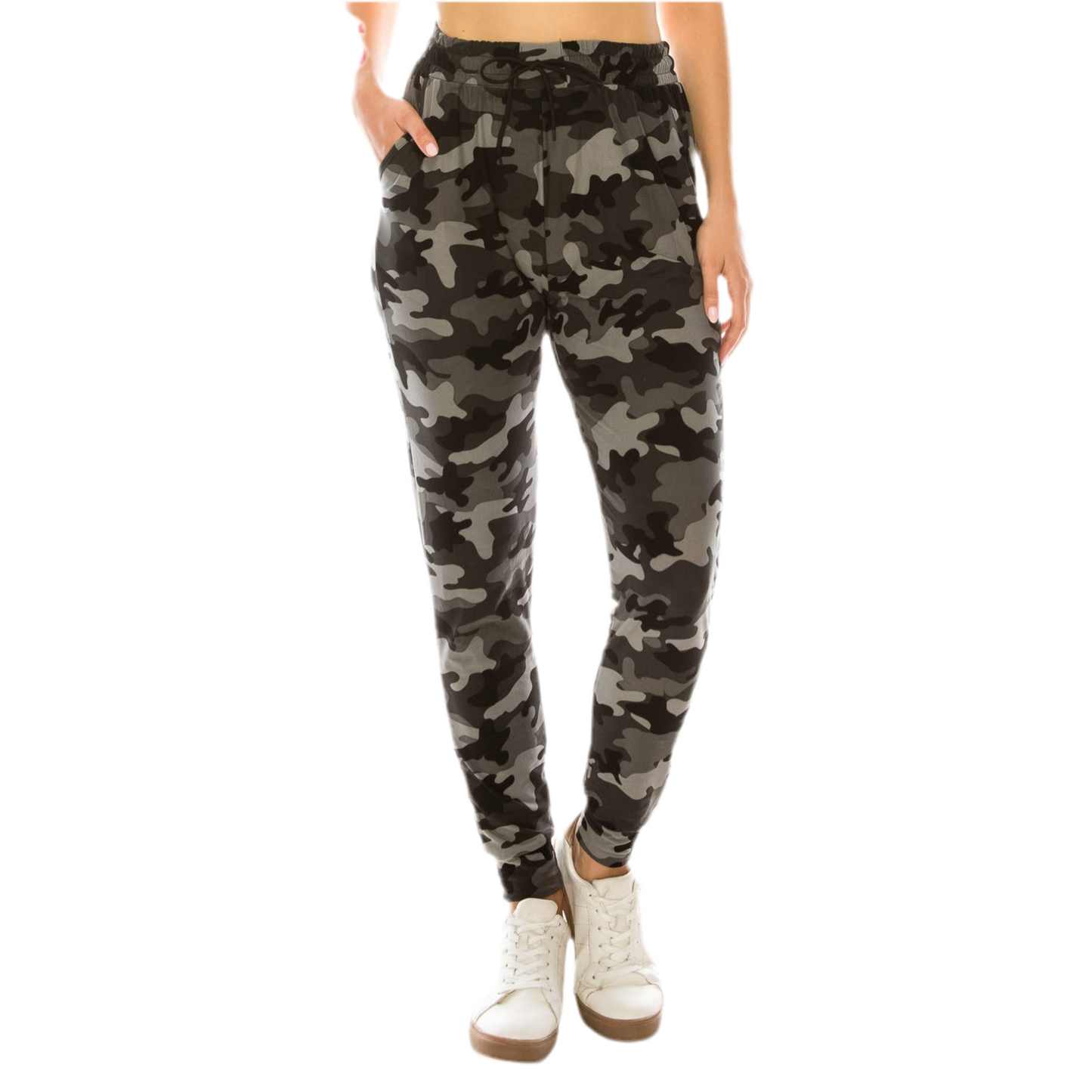 Camouflage Plus Size Joggers with Drawstring