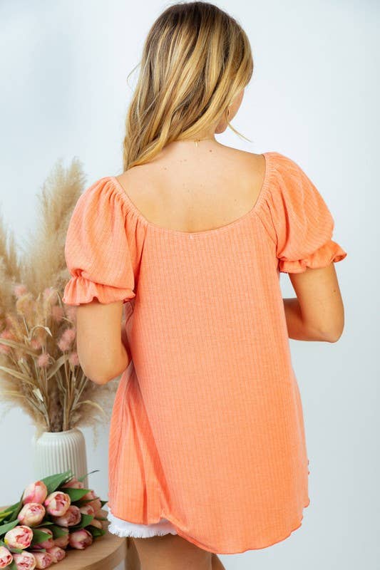 Short Sleeve Solid Knit Coral Top