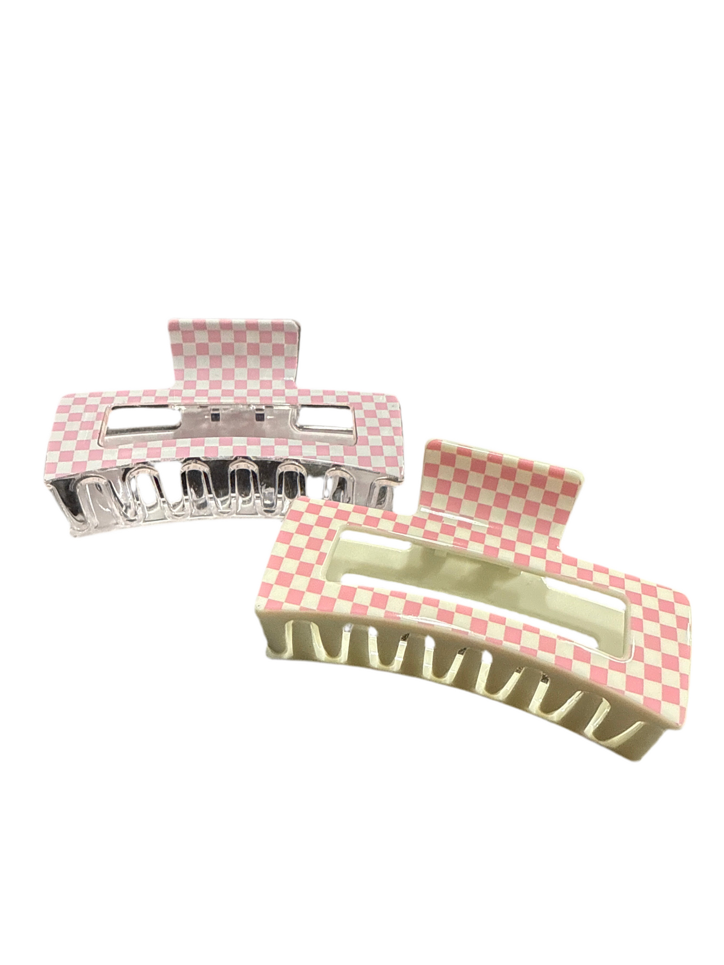 Pink Checkered Hair Claw Clips