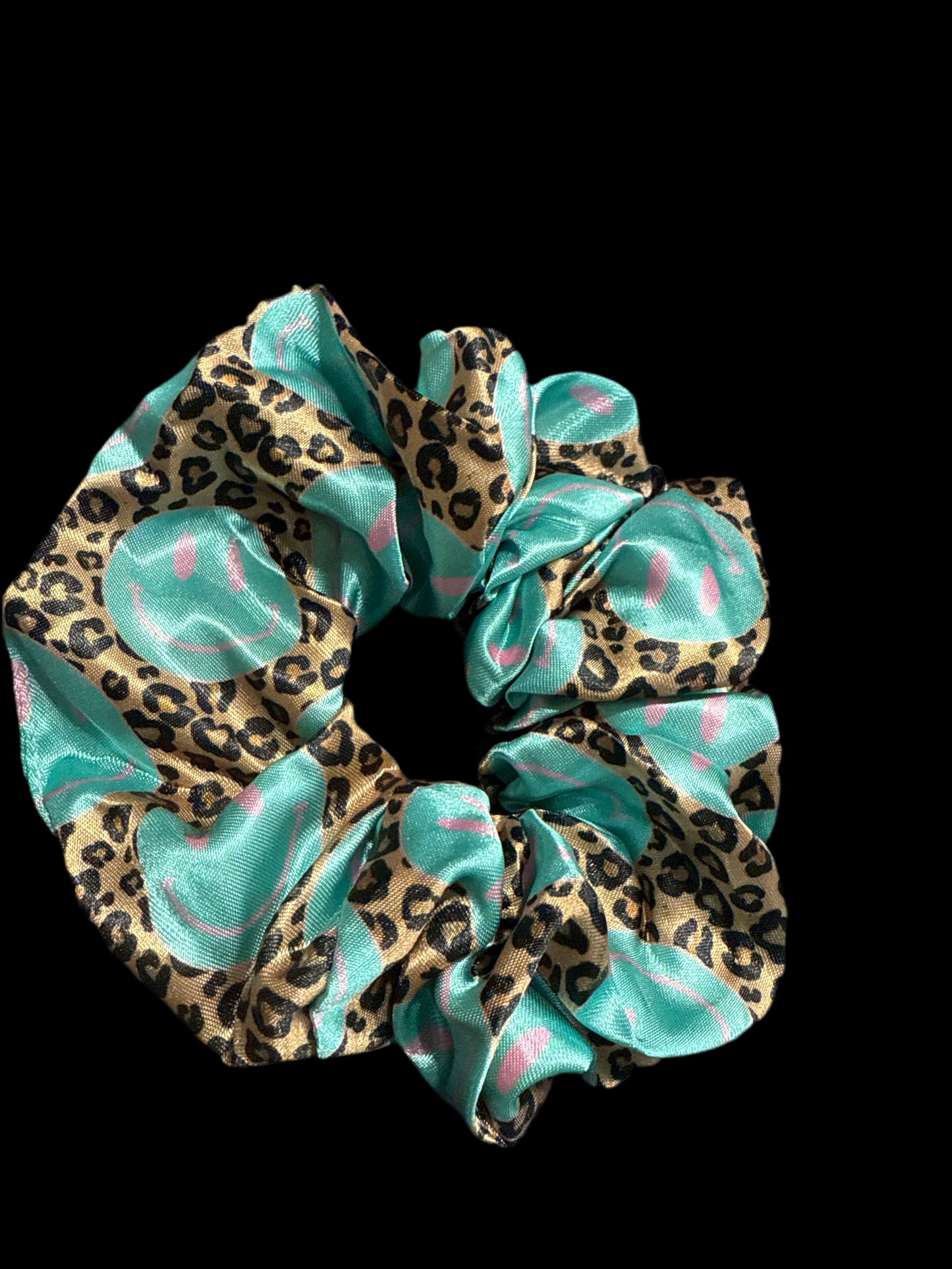 Smiley Face Cheetah Hair Scrunchie