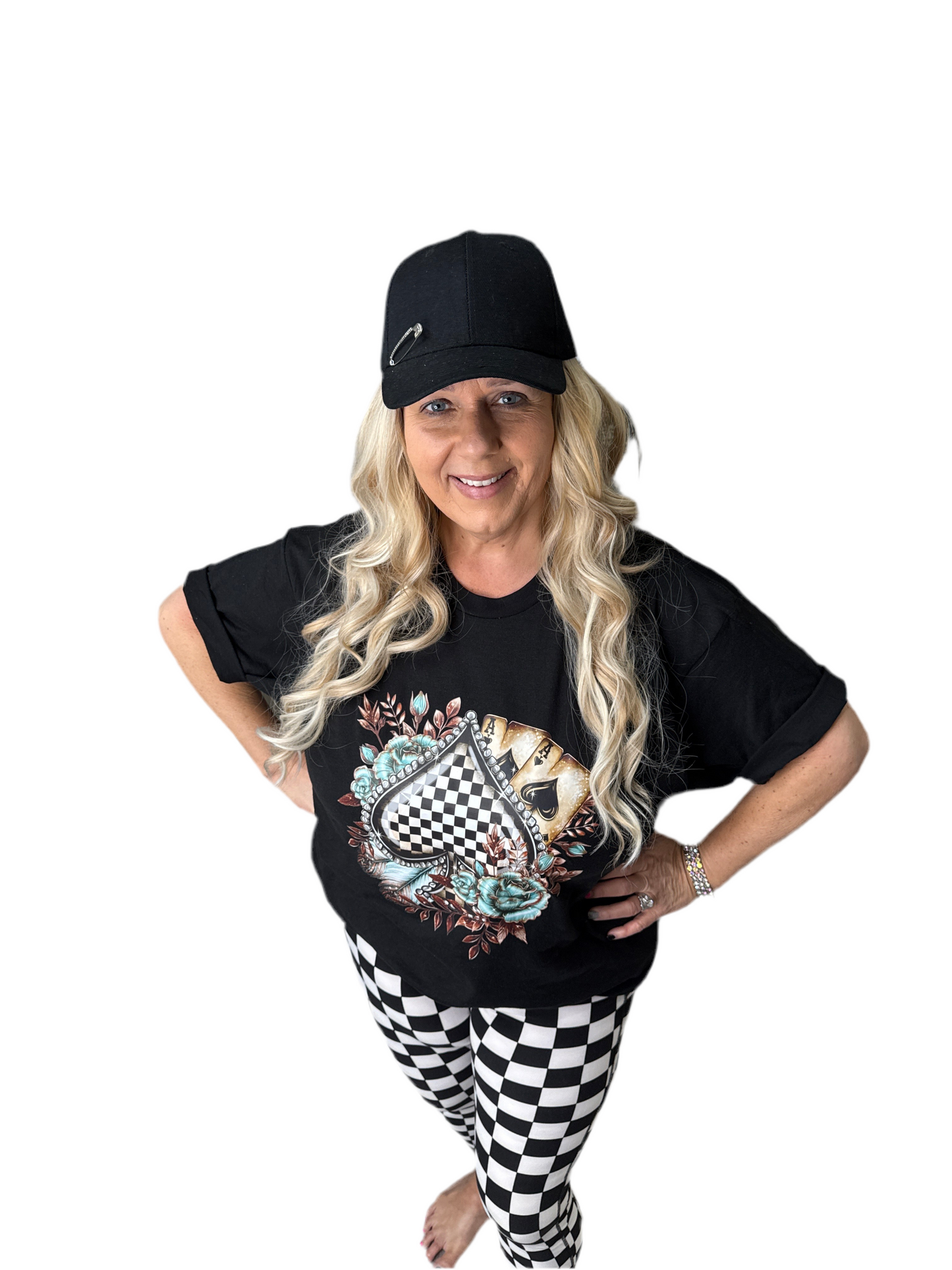 Black Checkered Spade Graphic T-Shirt