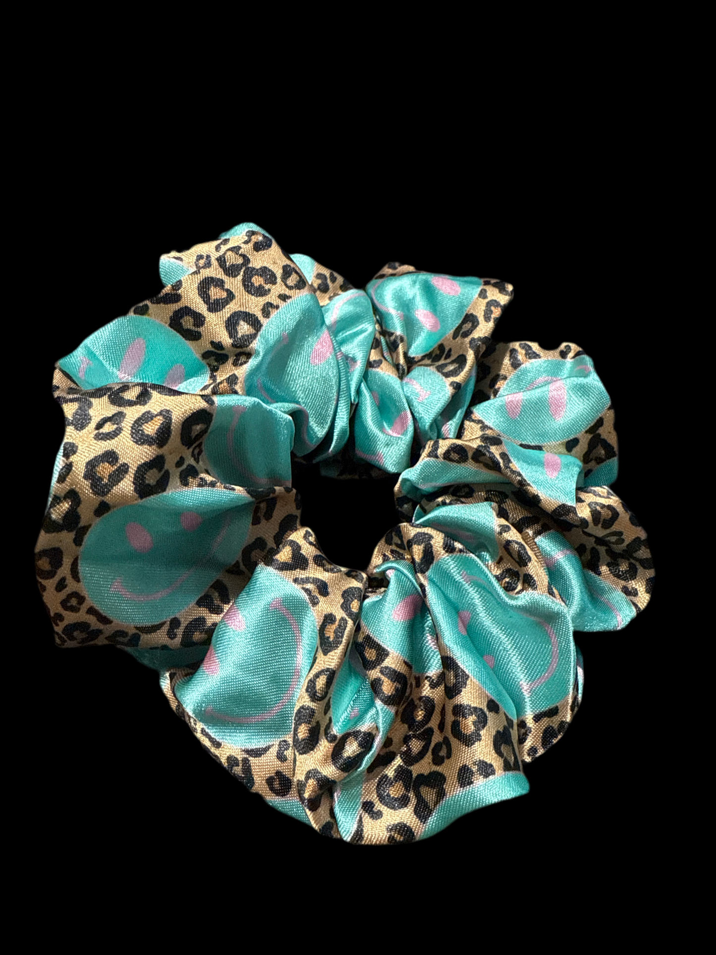 Smiley Face Cheetah Hair Scrunchie