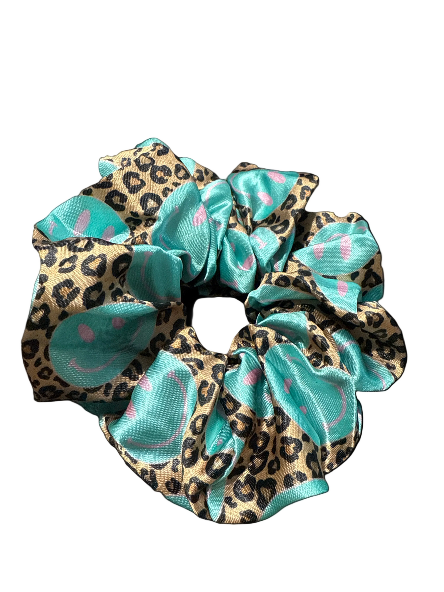 Smiley Face Cheetah Hair Scrunchie