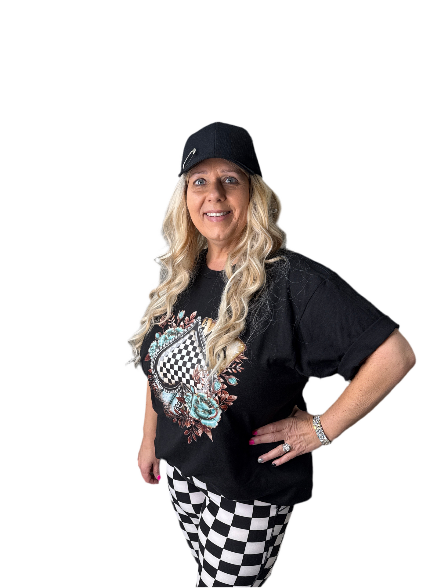 Black Checkered Spade Graphic T-Shirt