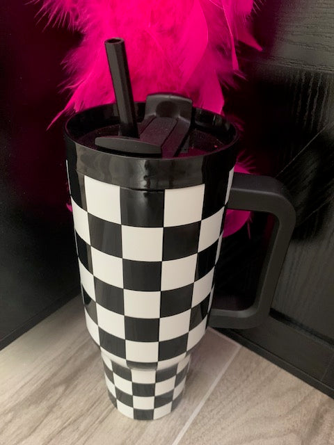 40oz Black and White Checkered