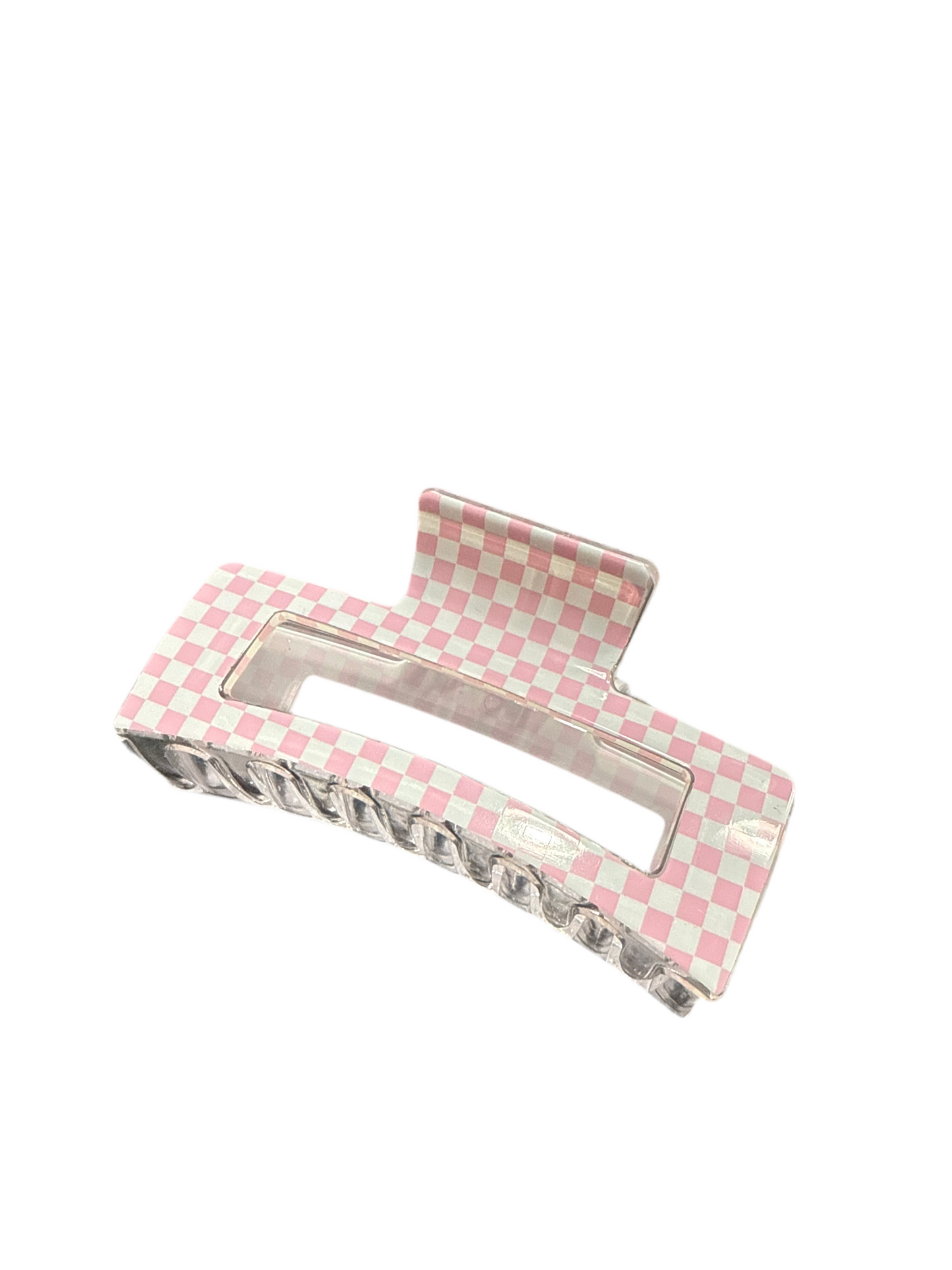 Pink Checkered Hair Claw Clips