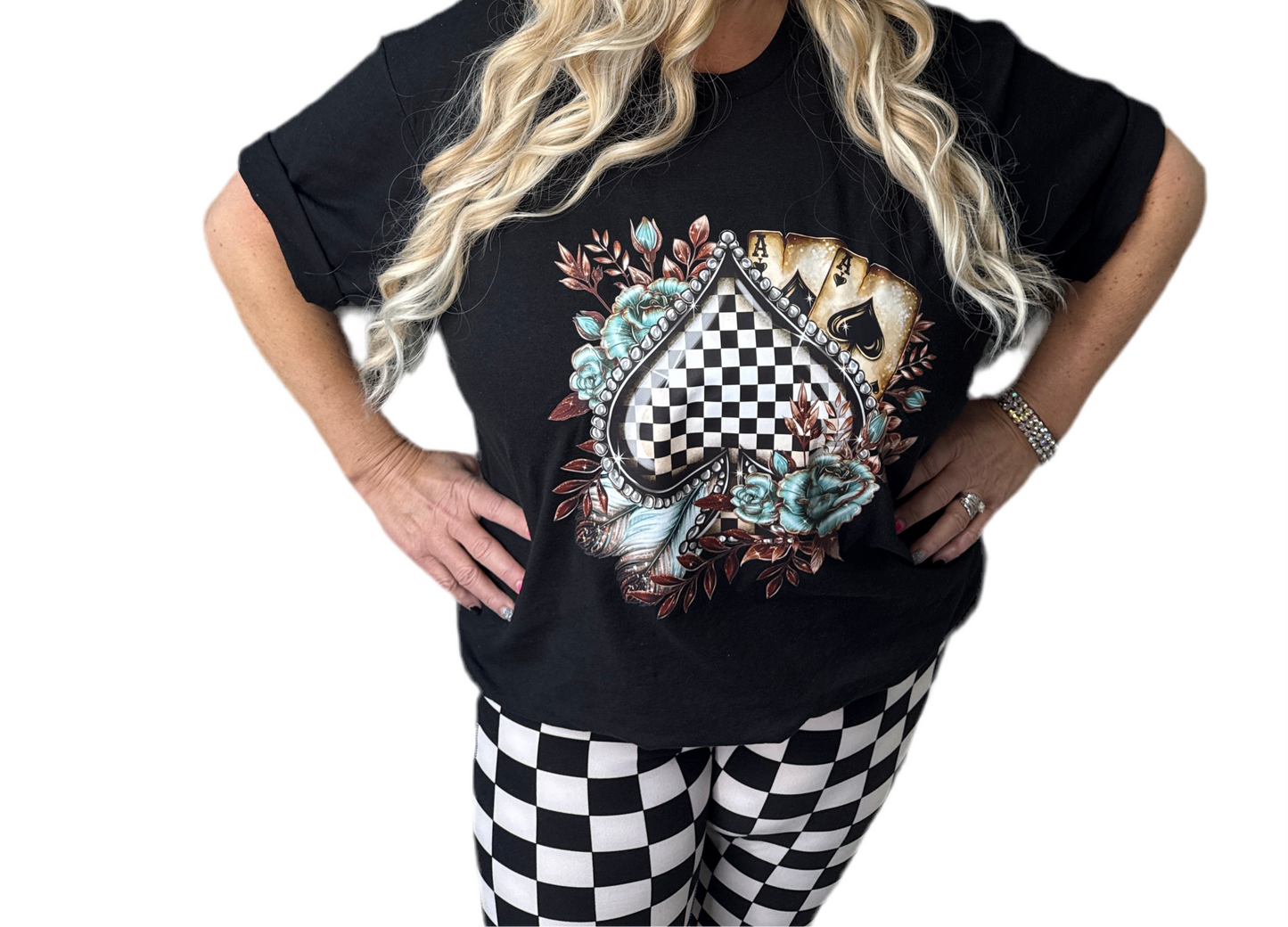 Black Checkered Spade Graphic T-Shirt