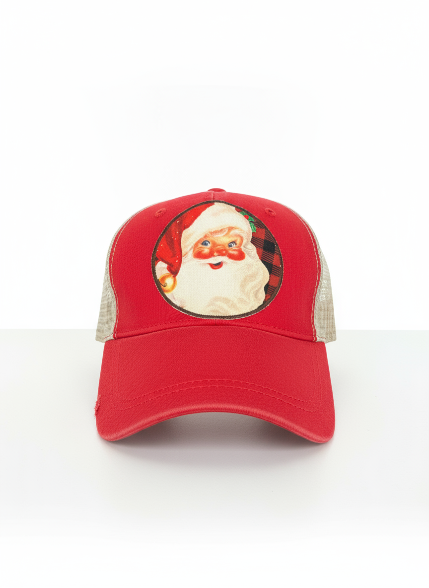 Vintage Santa Buffalo Plaid Trucker Hat