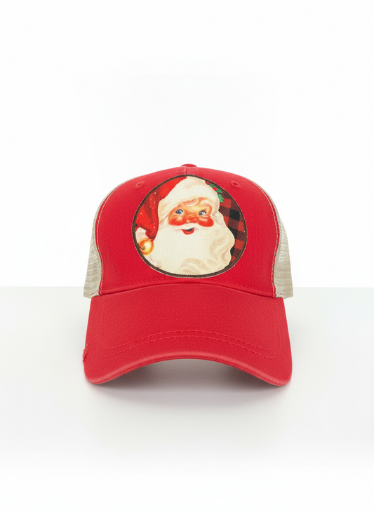 Vintage Santa Buffalo Plaid Trucker Hat
