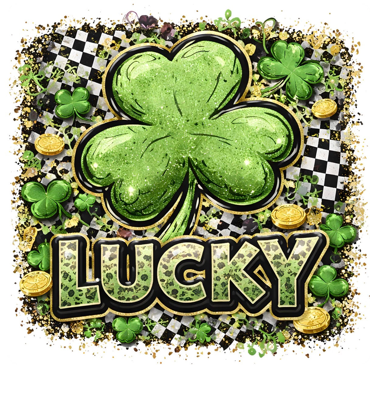 Lucky Black Checkered DTF Graphic Tshirt