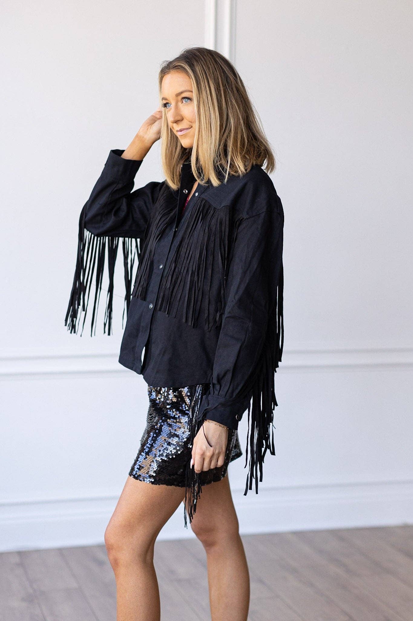 Fringe With Benefits Black Denim Jacket
