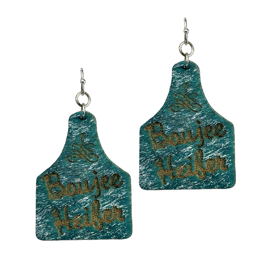 Boujee Heifer Turquoise Ear Tag Earrings