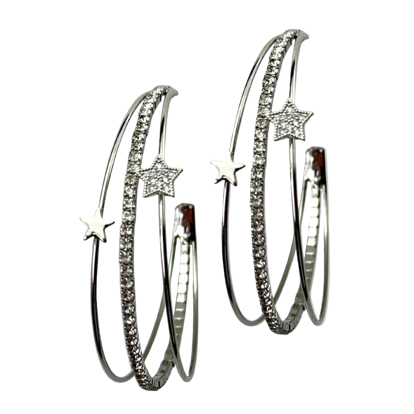 Triple Hoop Rhinestone Star Earrings