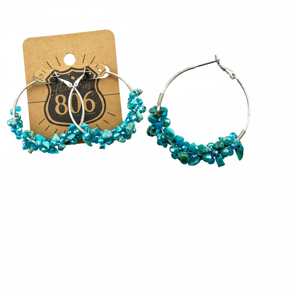 Turquoise Stone Chip Silver Tone Earrings