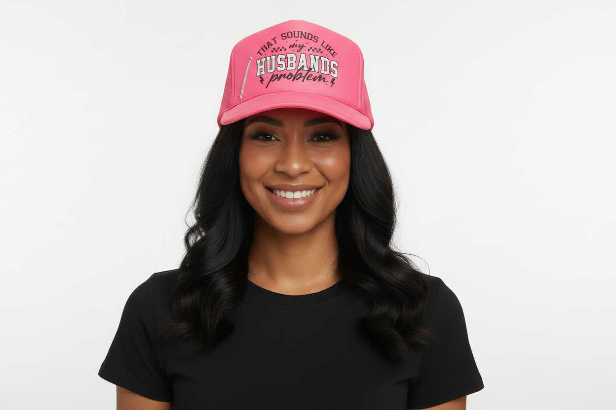 Neon Pink That’s My Husbands Problem Trucker Hat