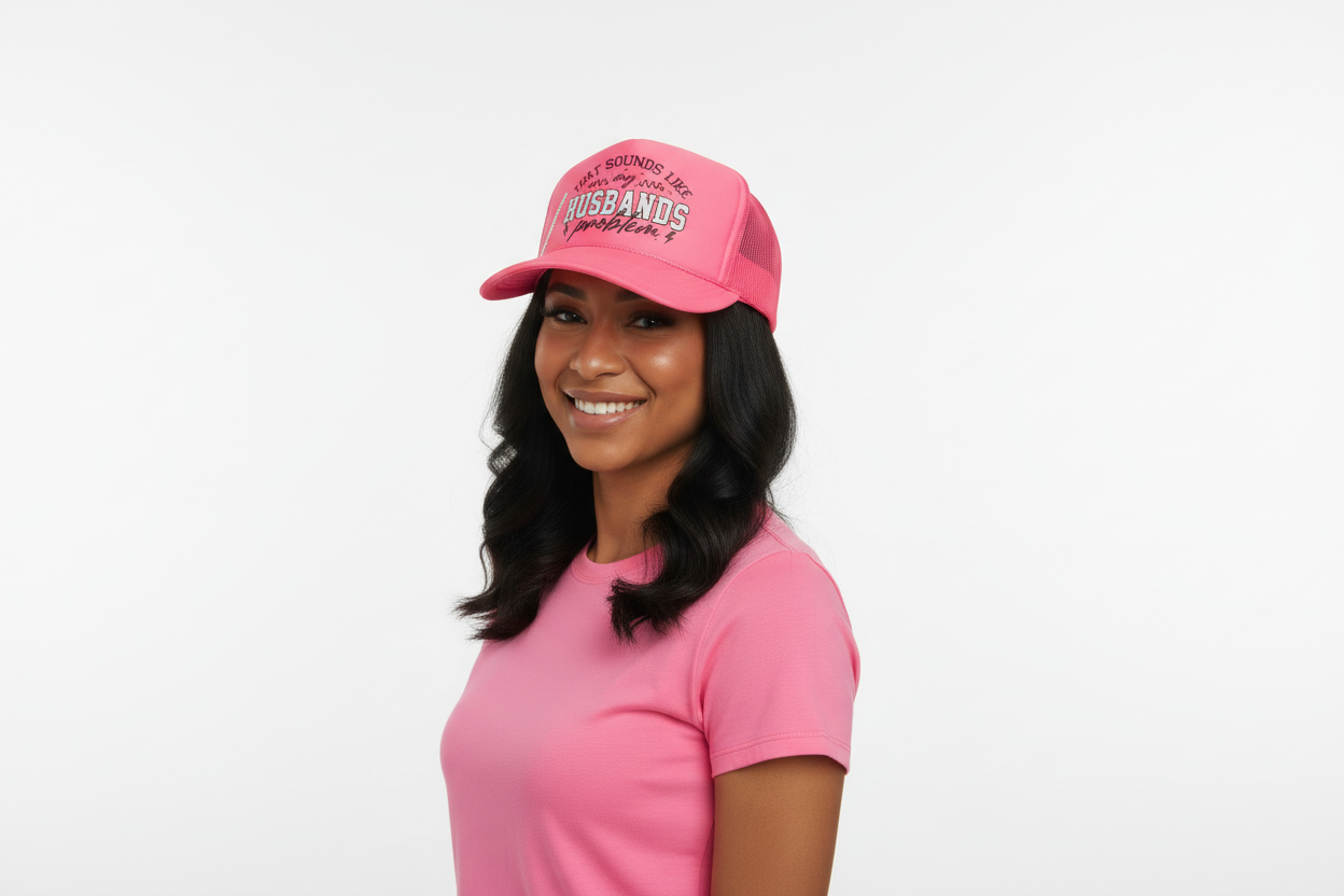 Neon Pink That’s My Husbands Problem Trucker Hat
