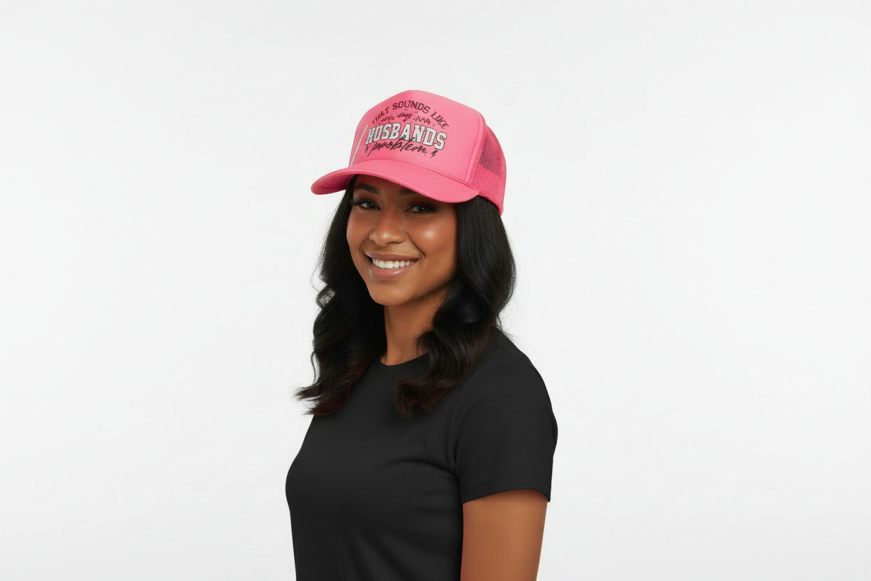 Neon Pink That’s My Husbands Problem Trucker Hat