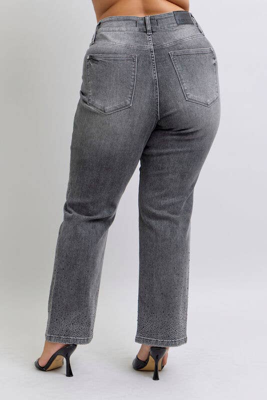 HW Rhinestone Straight: Gry / 16W