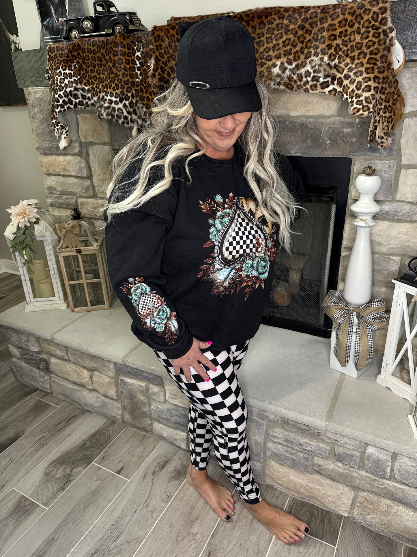 Ace Up My Sleeve Black Checkered Sweatshirt