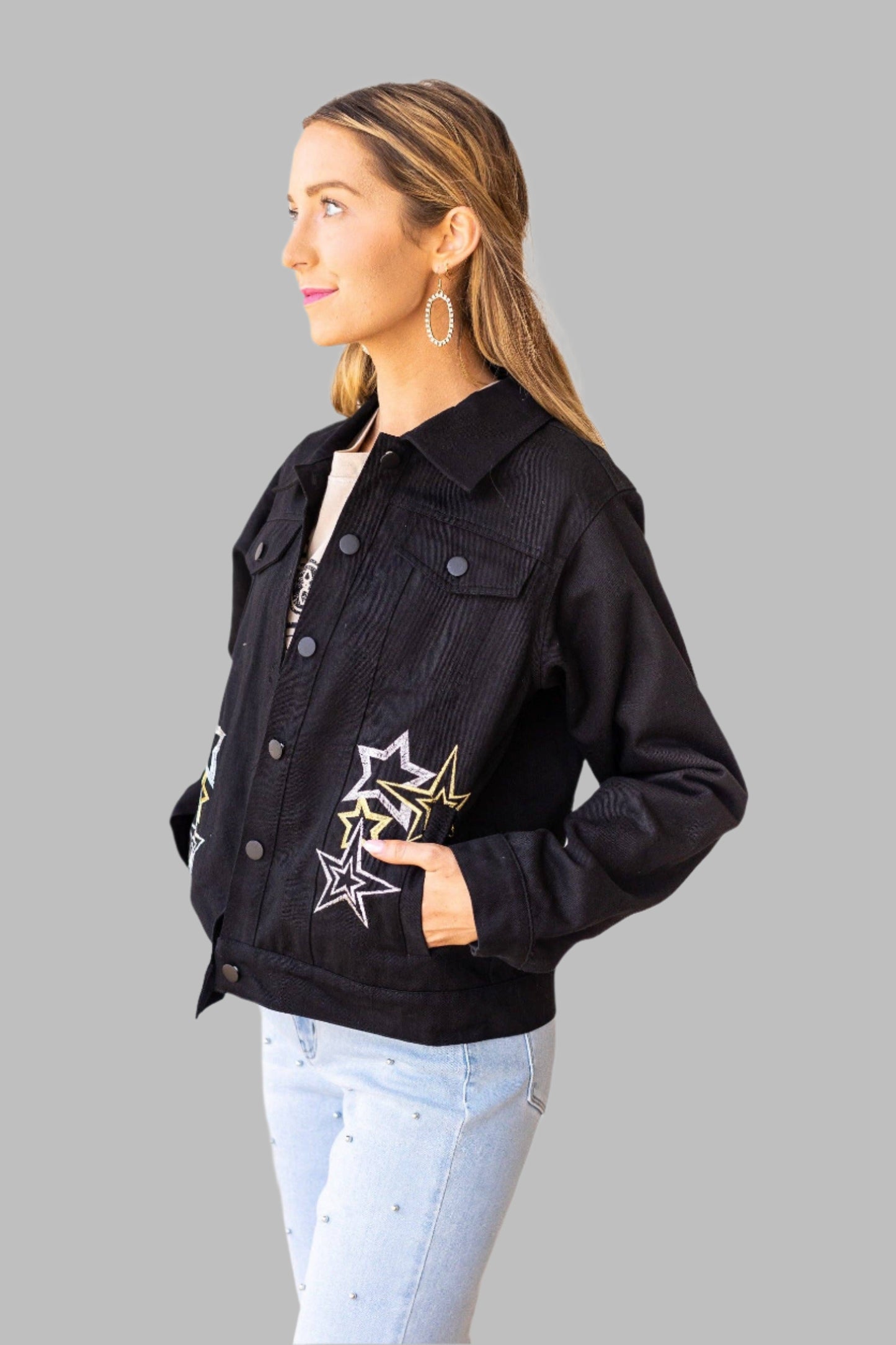 Cosmic Cowgirl Black Denim Jacket