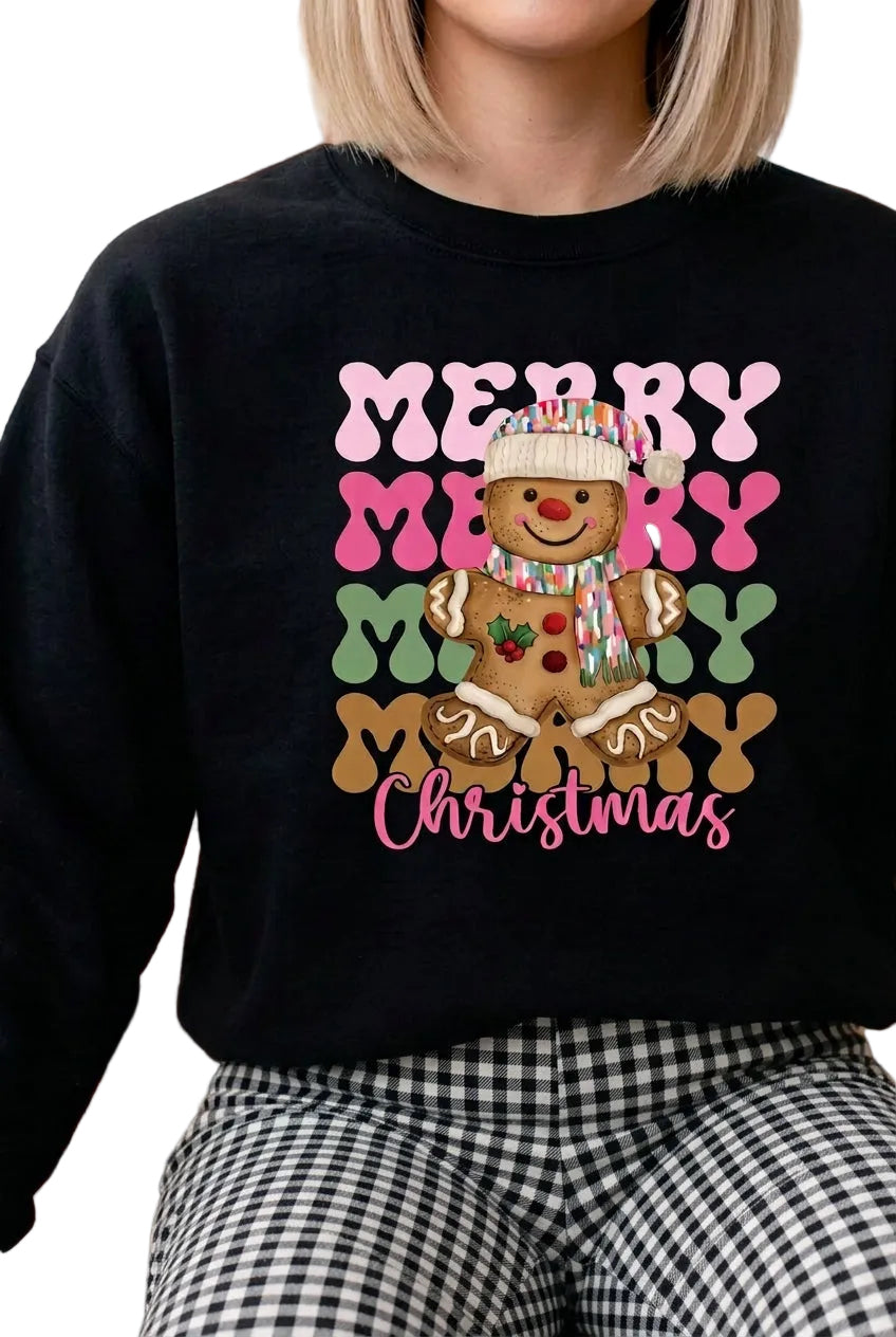 Merry Gingerbread Christmas Graphic Sweatshirt